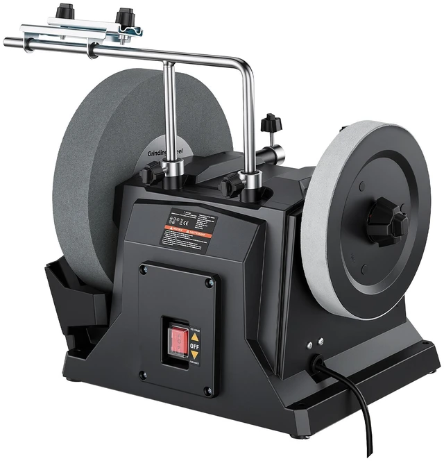 Main image of VEVOR Water-Cooled Grinding Machine, 1.6A 145RPM Knife Sharpening Machine, 10" Wet Grinding Wheel & 8" Leather Stropping Wheel, Wet/Dry Stone Grinder with Water-Cooling Tray for Knives Chisels, 120V