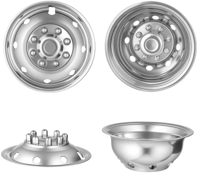 Main image of VEVOR 16-Inch Wheel Simulators 8 Lug Stainless Steel Front and Rear Wheel, Fit for 1974-1998 Ford F350, 1992-2021 Ford E350/E450, 1974-1999 Dodge Ram 3500, 4 Hand Holes, Polished Hubcaps Covers, 4pcs