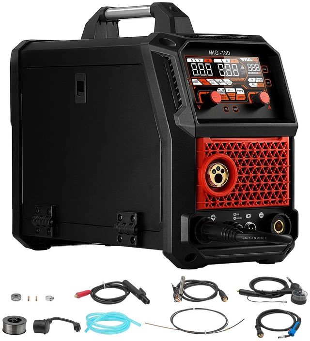 Main image of VEVOR 180Amps MIG Welder 5-in-1 AL MIG/Gas MIG/Flux Core MIG/Stick/Lift TIG, Multi-Function 110V/220V Aluminum Mig Welder with Synergic Control, 2T/4T/Spot Mode, Digital Display - Spool Gun Included