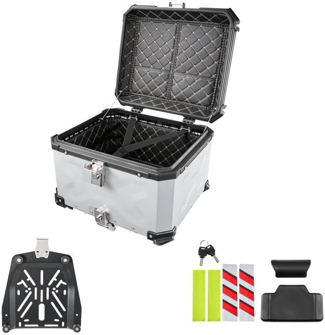 Main image of VEVOR Motorcycle Top Case 55L Universal Aluminum Hard Motorcycle Tail Case, Waterproof Detachable Motorbike Top Box with Security Lock & Leather Liner for Luggage Storage