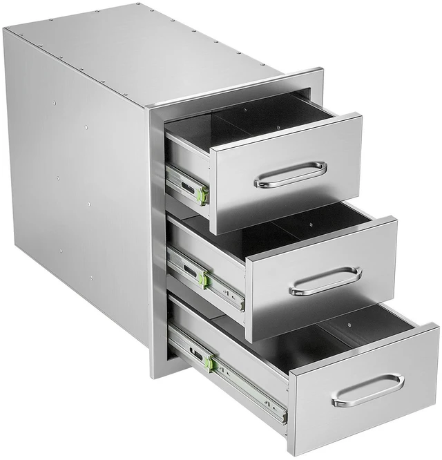 Main image of VEVOR Outdoor Kitchen Drawers, 22"W x 20"H x 14"D, 3-Tier Storage Access, for BBQ Island Storage, Patio Bars and Grill Station, with Handle, Built-In BBQ Island Drawers Organize Cookware Accessories