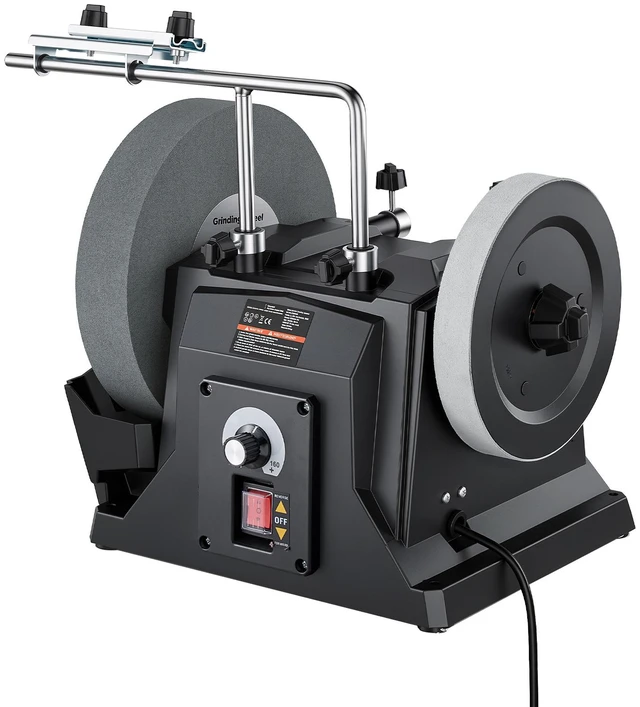 Main image of VEVOR Water-Cooled Grinder Knife Sharpener 1.2A 90160 RPM Variable Speed, 10" Wet Grinding Wheel & 8" Leather Stropping Wheel, Wet/Dry Stone Grinding Machine with Water Tray for Knives Chisels, 120V