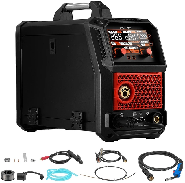 Main image of VEVOR 250A MIG Welder 5-in-1 AL MIG/Gas MIG/Flux Core MIG/Stick/Lift TIG, Multi-Function 110V/220V Pulse Aluminum Mig Welder, Synergic Control, 2T/4T/Spot Mode, Digital Display - Spool Gun Compatible