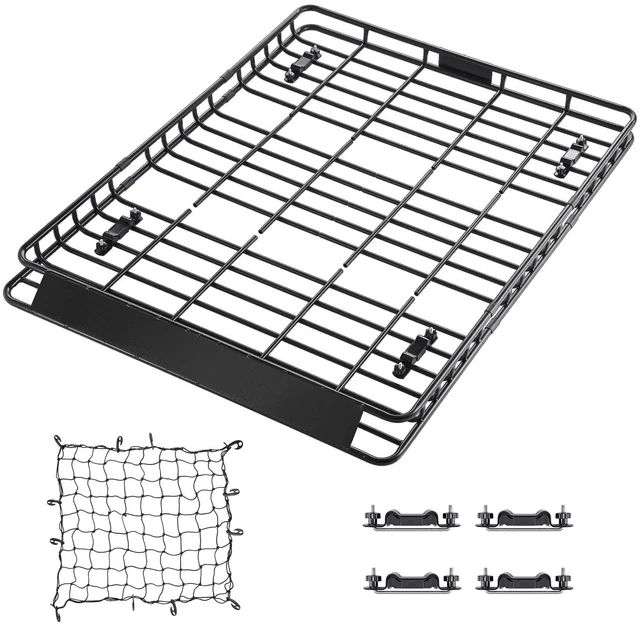 Main image of VEVOR Roof Rack Basket, 64 x 50 x 4.1 in, Universal Rooftop Cargo Carrier with Two 35.4 x 39.4 in Cargo Net,150 lbs Max Car Top Luggage Holder, 4.1 in Fence, Anti-Rust Alloy Steel, for SUV Truck Car