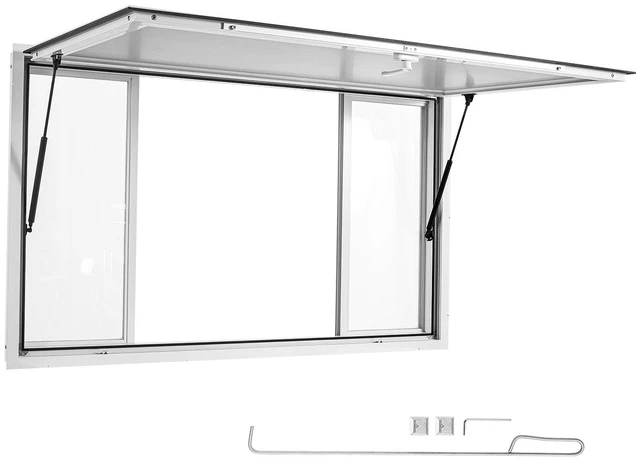 Main image of VEVOR Concession Window 60x36 in Aluminum Alloy Service Window, for Food Truck, Up to 85 Degrees Stand Serving with 4 Sliding Acrylic Windows, Awning Door and Drag Hook, Rainwater Resistant