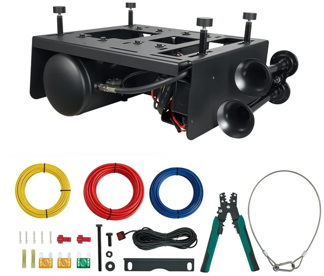 Main image of VEVOR 4-Trumpet Air Horn Kit with 150PSI 2.64 Gal Air Compressor Tank, 150dB Super Loud Train Air Horn, Strong Penetration, Pressure Gauge, Leak-Proof, Heavy-Duty, Fits 12V Truck SUV Off-Road Vehicles