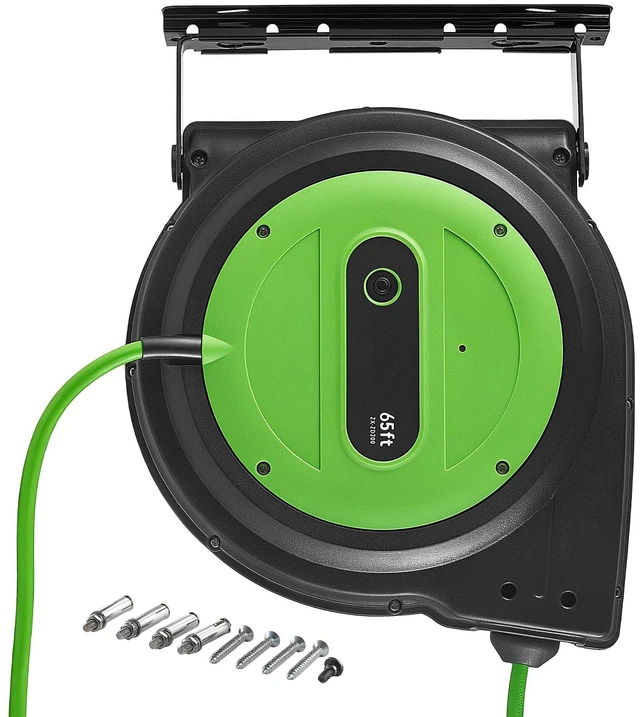 Main image of VEVOR Retractable Extension Cord Reel 65FT Heavy Duty 12AWG/3C SJTOW Green, for Ceiling/Wall Mount, 15A Circuit Breaker, Automatic Retractable Power Cord, Lighted Triple Tap, with 180° Swivel Bracket