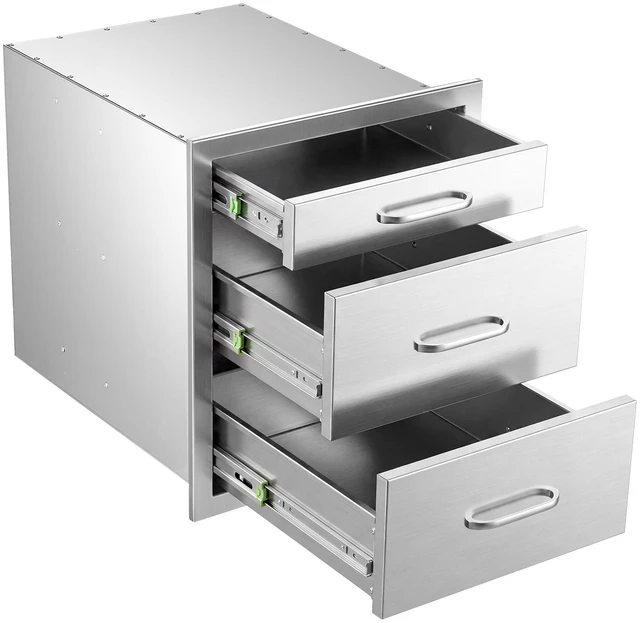 Main image of VEVOR Outdoor Kitchen Drawers, 20"W x 20"H x 17"D, 3-Tier Storage Access, for BBQ Island Storage, Patio Bars and Grill Station, with Handle, Built-In BBQ Island Drawers Organize Cookware Accessories