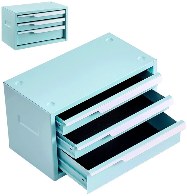 Main image of VEVOR Steel Tool Box with 3 Drawers Portable Metal Toolbox Heavy Duty Green, for Garage Workshop Repair Shop Workbench, Magnetic Design, Tool Chest Cabinet Storage Organizer, with Protective Liners