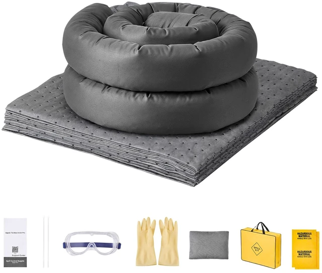 Main image of VEVOR Complete Spill Absorbent Kit for Oil & Water, 20PCS Medium-Duty Spill Absorbent Pads, 2 Socks, 2 Pillows, 2 Hazardous Material Bags, 1 Carrying Bag for Garage Workshop Spill Control & Cleanup