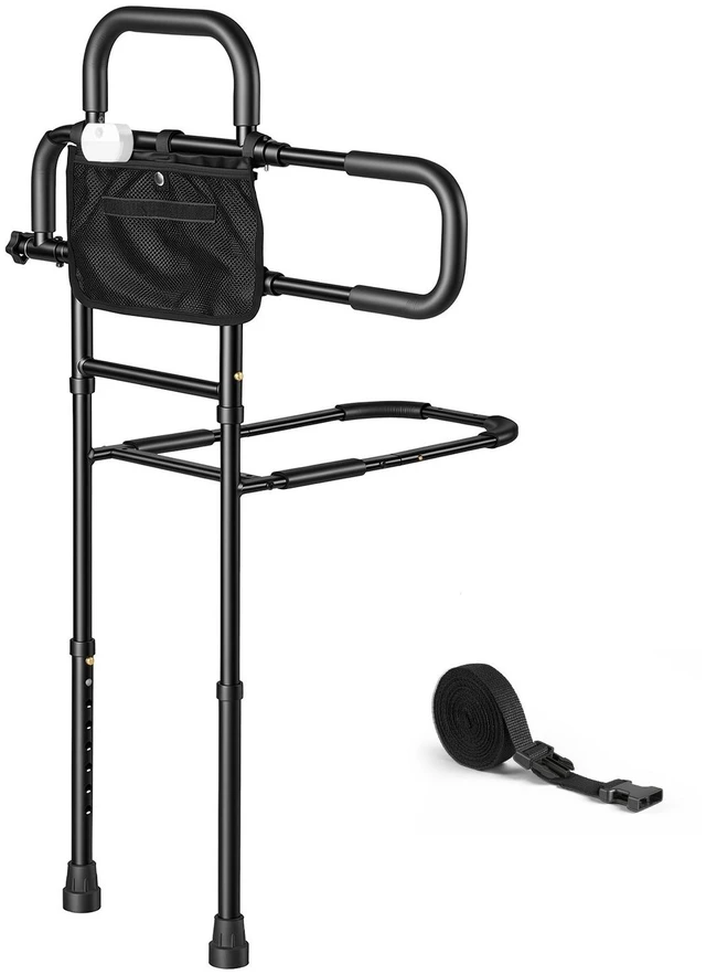Main image of VEVOR Bed Rails for Elderly Adults Bed Side Assist Rail with Floor Support, Motion Sensor LED Light, 300LBS Dual-Handle Support, Adjustable Handle Length, Storage Pocket, Fits King Queen Full Twin Bed