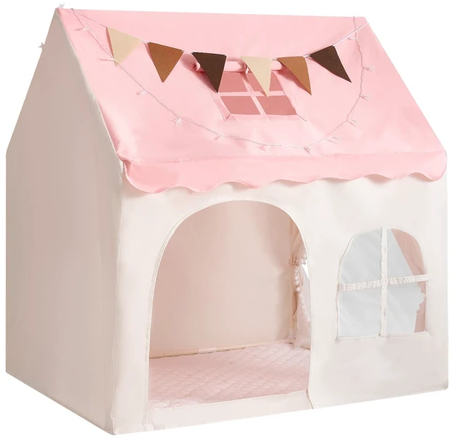 Main image of VEVOR Kids Play Tent PVC Frame Playhouse for Kids with Padded Mat Pink, for Toddlers Girls Boys, Indoor & Outdoor, Reading Nook Nap Bed Tent, with Stars Lights, Carry Bag, Flag, Breathable Window