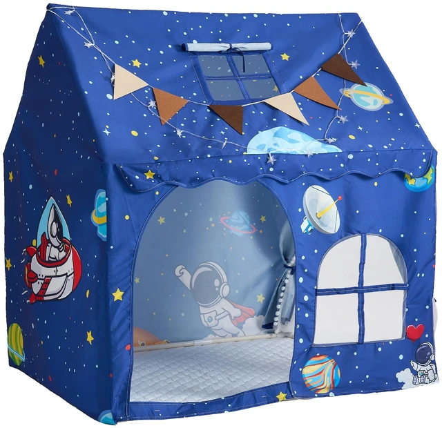 Main image of VEVOR Kids Play Tent PVC Frame Playhouse for Kids with Padded Mat Blue, for Toddlers Girls Boys, Indoor & Outdoor, Reading Nook Nap Bed Tent, with Stars Lights, Carry Bag, Flag, Breathable Window