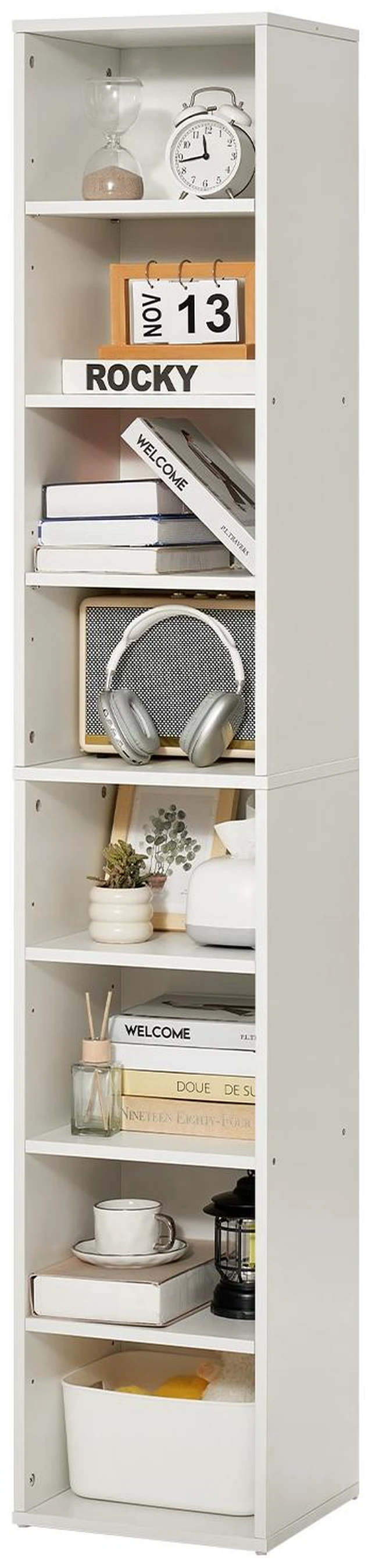 Alt view image 8 of 8 - VEVOR 8 Tiers Narrow Bookshelf 71" Wooden Open Bookcase Adjustable Shelf White