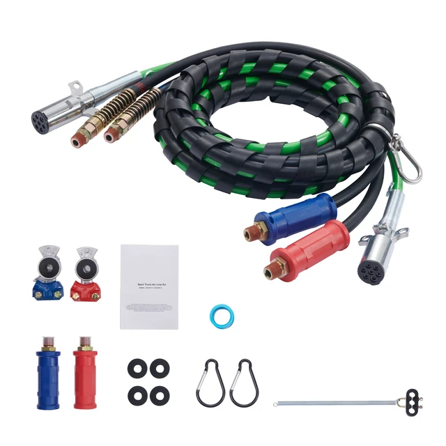 Alt view image 16 of 16 - VEVOR 15FT Semi Truck Air Lines Kit with 2PCS Glad Hands, 3-in-1 Air Hoses & 7 Way ABS Electric Power Line, with 2PCS Gladhand Handles, 4PCS Seals and Tender Spring Kit for Semi Truck Trailer Tractor