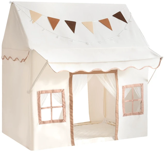 Main image of VEVOR Kids Play Tent with Eave 2 in 1 Toddler Tent with Padded Mat Beige, for Girls Boys Play, Indoor & Outdoor Large Playhouse, with Stars Lights, Carry Bag, Flag, 2 Doors & 2 Breathable Windows