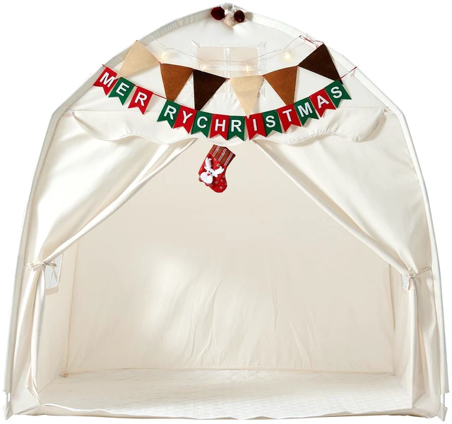 Main image of VEVOR Kids Play Tent Fiberglass Frame Playhouse for Kids Padded Mat Beige, for Toddlers Girls Boys, Indoor & Outdoor, Reading Nook Nap Bed Tent, with Stars Lights, Carry Bag, Flag, Breathable Window