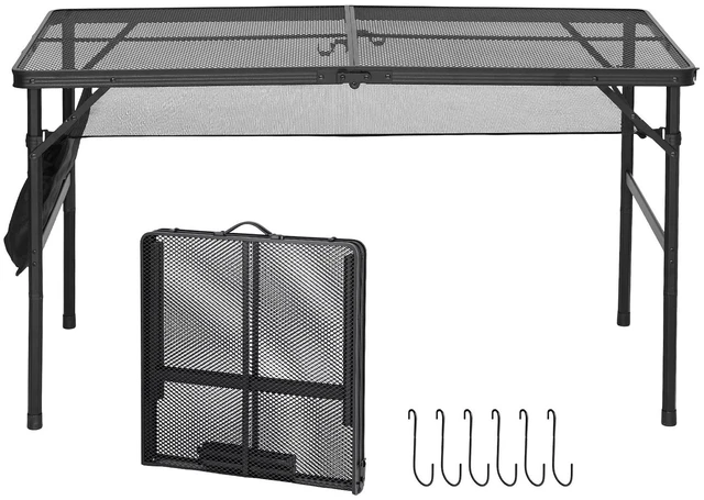 Main image of VEVOR Folding Grill Table 48x24 in Camping Tables 120lbs Capacity Aluminum, Compact for Picnic BBQ Tailgating, Adjustable Height, Outdoor Side Stand with Side Pocket, Portable Handle, Black Metal Mesh