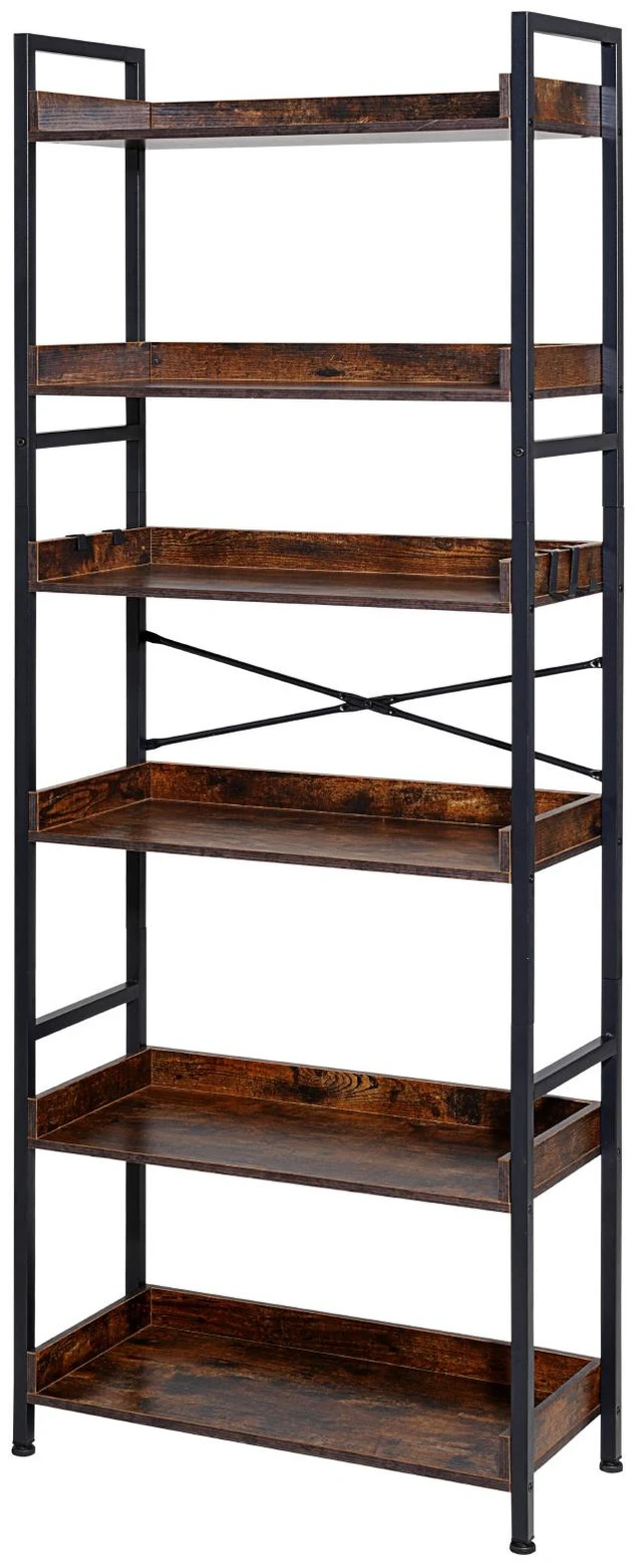 Alt view image 2 of 2 - Industrial Bookshelf, 6-Tier, Vintage Ladder Shelf Bookshelves and Bookcases, with Metal Frame, Book Organizer with Open Shelves, for Living Room, Bedroom, Kitchen, Home Office, Rustics Brown