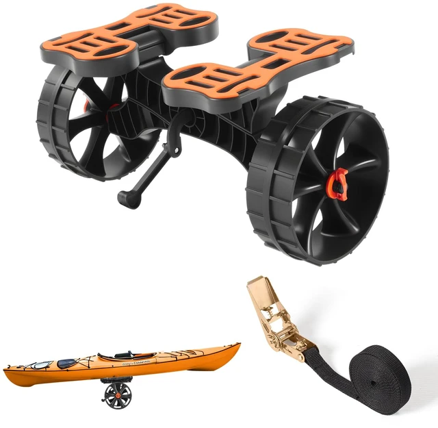 Alt view image 9 of 9 - VEVOR Kayak Cart, 300 lbs Load Capacity, Foldable Kayak Trolley with 10-inch Solid Rubber Tires & 1 Ratchet Strap, Paddle Board Trolley for Carrying Kayaks, Canoes, Paddleboards, Float Mats, Jon Boats