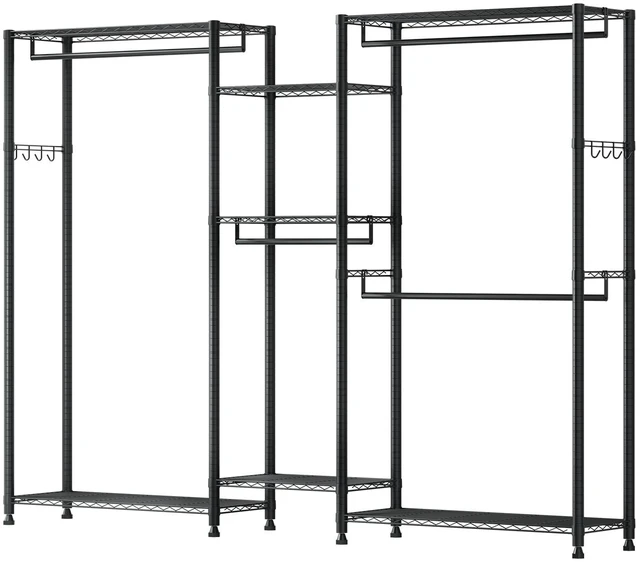 Alt view image 9 of 9 - VEVOR Clothing Garment Rack, Heavy Duty Closet Wardrobe, 7 Adjustable Tiers Clothes Racks with Steel Frame, 850 lbs Load Capacity Clothes Rack with 4 Hanging Rods for Bedroom, Clothing Store, Hallway