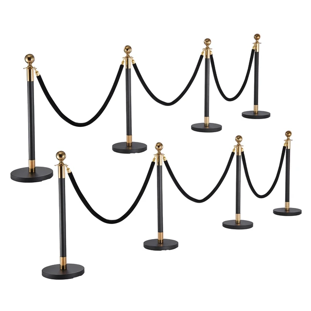 Alt view image 8 of 8 - VEVOR Stanchion Post, 8 Pcs Crowd Control Barrier Set with 6 Black Velvet Ropes, Heavy Duty Stainless Steel Stanchion Post Queue with Hollow Base for Theater, Party, Wedding, Exhibition, Event (Black)