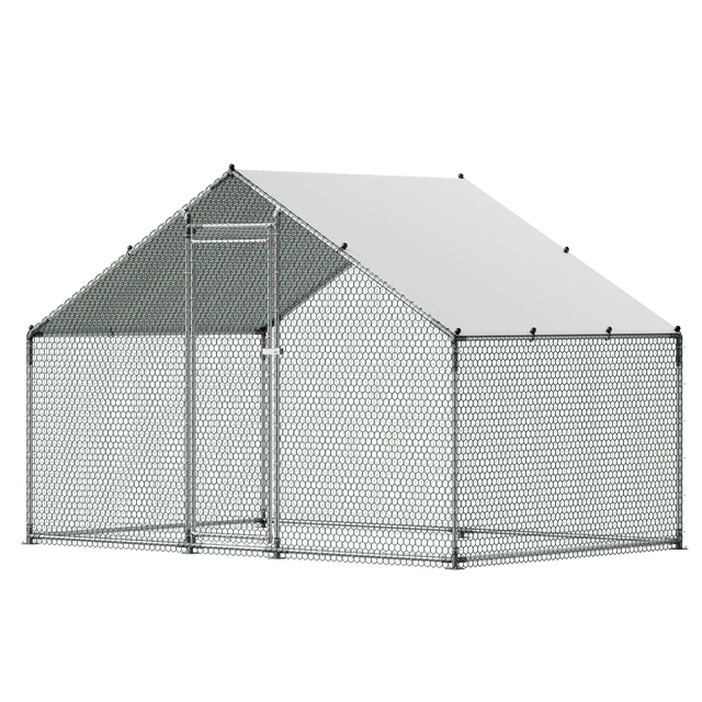 Alt view image 15 of 15 - VEVOR Metal Chicken Coop 9.8x6.5x6.5ft Walk-in Chicken Run with Cover Spire Roof