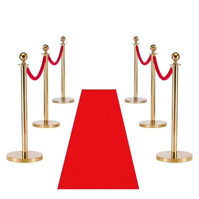Alt view image 8 of 8 - VEVOR Stanchion Post, 6 Pcs Crowd Control Barrier Set with Red Carpet, 4 Red Velvet Ropes, Stainless Steel Gold Stanchion Post Queue with Hollow Base for Theater, Party, Wedding, Exhibition (Gold)