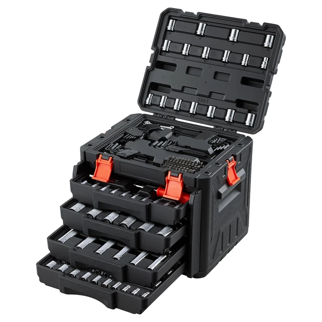 Alt view image 8 of 8 - VEVOR Mechanics Tool Set, 230-Piece Mechanic Tool Kit, 1/4 in, 3/8 in, and 1/2 in Drive, SAE and Metric Socket Set, Wrenches, Screwdriver Bits, Accessories, and Storage Case, for Automotive Repair
