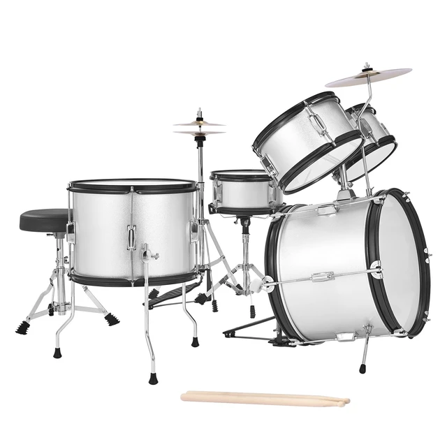 Alt view image 9 of 9 - VEVOR Kids Drum Set 5-Piece Beginner Drum Kit with 16 in Bass Drum (Silver)