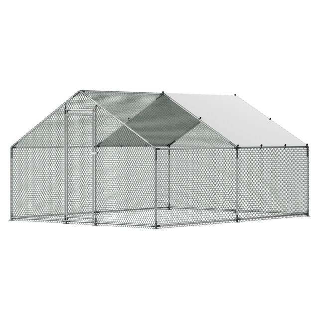 Alt view image 15 of 15 - VEVOR Metal Chicken Coop 9.8x13.1x6.5 ft Walk-in Chicken Run with Cover Spire Roof