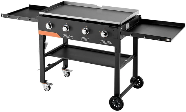 Alt view image 9 of 9 - Gas Griddle, 4-Burner Flat Top Grill, 36 inch Grill Plate Foldable Propane Griddle with Wheels, 60000 BTU Outdoor Flat Top Grills for Pan-Frying, Grilling, Stir-Frying, & BBQ, Pulse Ignition