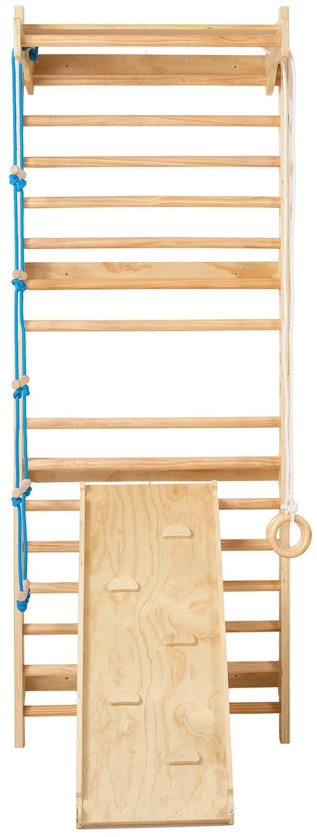 Alt view image 15 of 15 - Swedish Ladder Wall Gym, 5 in 1 Wooden Indoor Playground Climbing Toys, 220 lbs Load Capacity Swedish Wall Ladder with Pull-Up Bar, Gymnastic Rings, Wall Ladder, Rope Ladder, and Slide Board