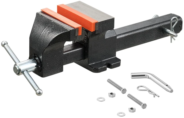 Main image of VEVOR Truck Hitch Vise, 6" Jaw Width, Heavy Duty Ductile Iron Bench Vise with Anvil, 1 Pair Magnetic Jaw Pads, Pin, 3.54" Throat Depth, 5.6" Max Jaw Opening, Multi-Purpose, for Truck Trailer Receiver