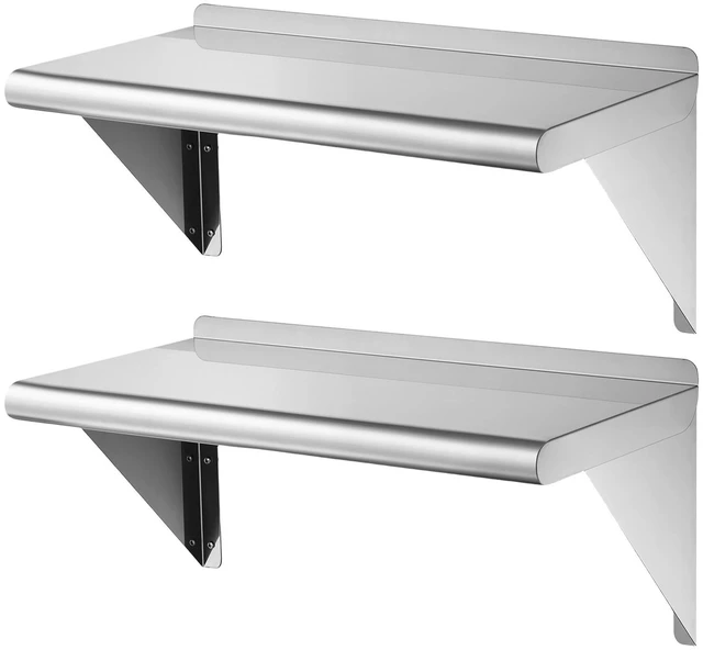 Main image of VEVOR Stainless Steel Shelf 12" x 36" 2-Pack Wall Mount Floating Shelf, Heavy-Duty Commercial Shelves with Brackets, 300LBS Capacity, Easy to Clean, Suitable for Restaurant, Home Kitchen, Garage