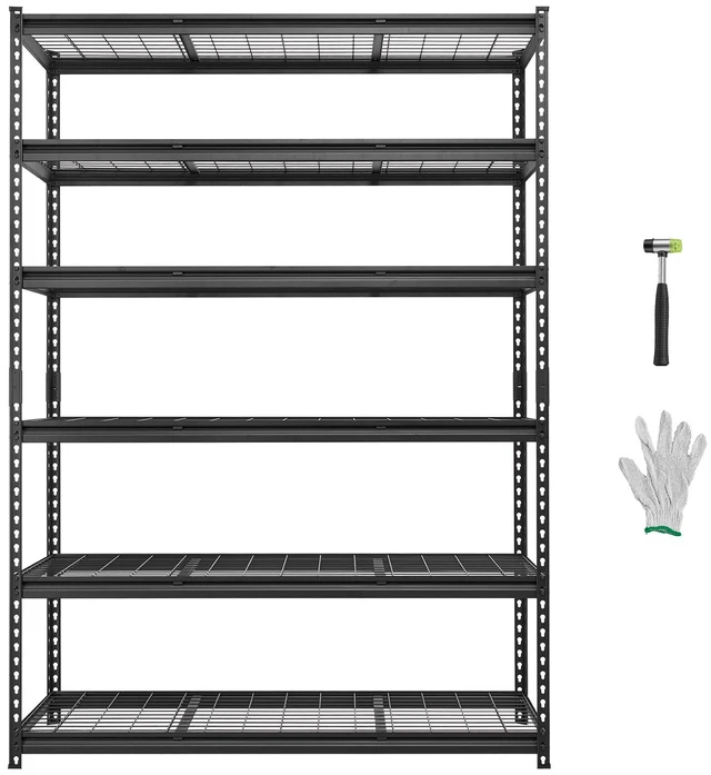 Main image of VEVOR Storage Shelves, 6-Tier 3600 lbs Garage Shelving 55 x 24 x 77 in, for Garage, Basement, Warehouse, Kitchen, Heavy-Duty Metal Stable Construction, Adjustable Wire Racks, with Gloves, Black