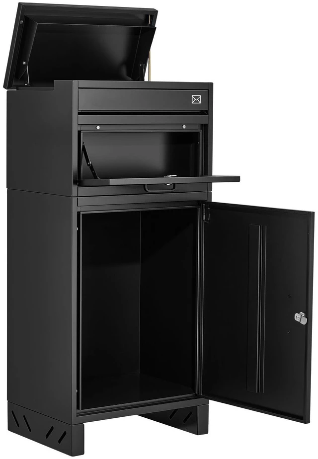 Main image of VEVOR Package Delivery Box for Outside 38.78 in Large Metal Parcel Drop Box, for Porch, Curbside & House Storage, Lockable Anti-Theft Waterproof Weatherproof, Thick Secure Mailbox for Outdoor, Black
