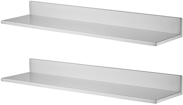 Main image of VEVOR Stainless Steel Shelf 8.6" x 36" 2-Pack Wall Mount Floating Shelf, Heavy Duty L-Shaped Commercial Shelves, 66LBS Strong Capacity, Easy to Clean, Suitable for Restaurant, Home Kitchen, Garage
