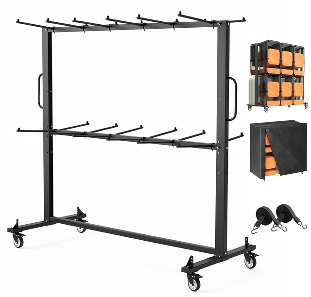 Main image of VEVOR Folding Table and Chair Cart 800 lbs Holds 42 Chairs & 12 Tables, for Large Event, Heavy-Duty Carbon Steel, Easy to Move, Storage Dolly, with Swivel Casters Locking Wheels, Waterproof Cover