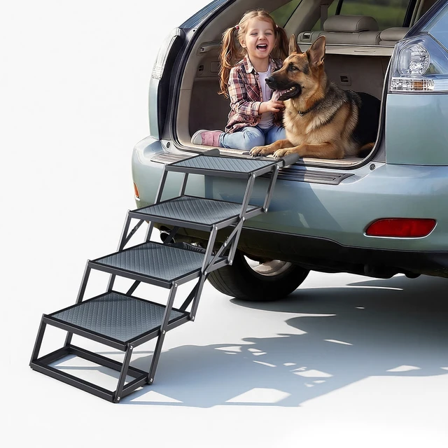 Alt view image 8 of 8 - VEVOR Dog Stairs for Car, 4 Steps Extra Wide Foldable Dog Ramp for Large Dogs with Non-Slip Surface, Portable Lightweight Pet Stairs Ladder for Car, SUV, Truck, High Bed, Sofa, Support up to 400 lbs