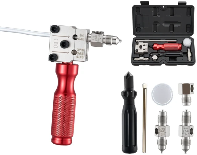 Main image of VEVOR Brake Line Flaring Tool Kit, 45° Single & Double Flare Tool for 3/16", 1/4" Copper Tubing - with 2 Forming Dies, Deburring Tool & Toolbox for Automotive Brake Hydraulic Line Repair