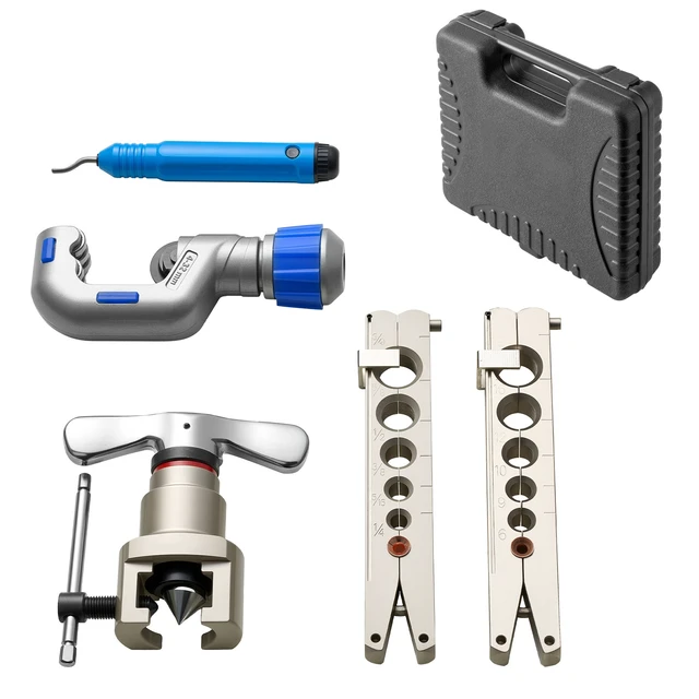 Alt view image 8 of 8 - VEVOR Flaring Tool HVAC, 45° Eccentric Single Flaring Tool for 1/4"-3/4" & 6-19mm Copper Aluminum Tubes - with Metric & SAE Clamps, Tube Cutter & Toolbox for Refrigeration Air Conditioner Repair