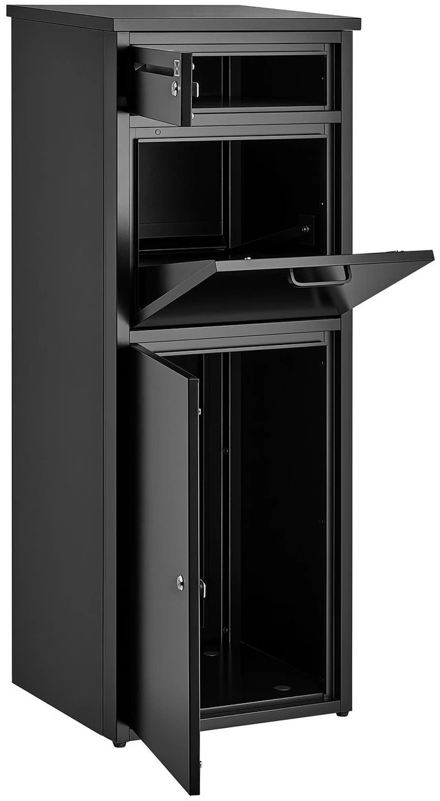 Main image of VEVOR Package Delivery Box for Outside 44.49 in Large Metal Parcel Drop Box, for Porch, Curbside & House Storage, Lockable Anti-Theft Waterproof Weatherproof, Thick Secure Mailbox for Outdoor, Black