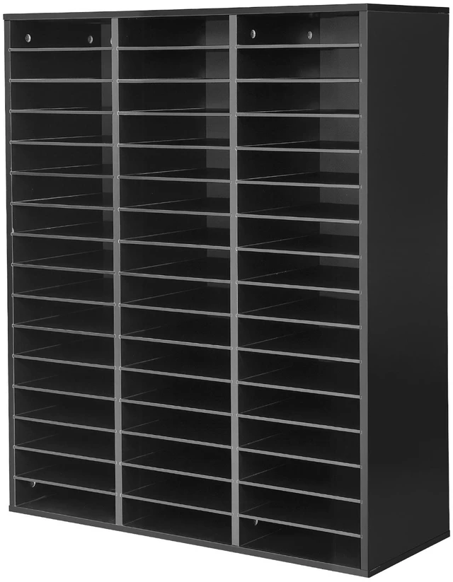 Main image of VEVOR Wood Literature Organizer 48 Compartments Office Mailboxes Black, Countertop Literature Sorter for Files Documents Papers, with Adjustable Shelves, for Office, Home, Classroom Organization
