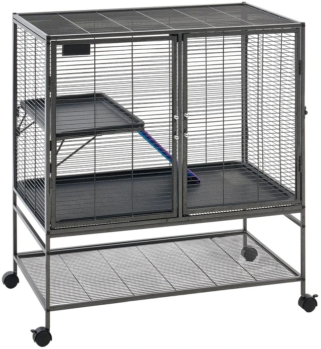 Main image of VEVOR Metal Small Animal Cage 39.4"H 2-Tier Rolling Ferret Cage On Wheels, 0.55" Wire Spacing Large Cages with Ramp, Tray, Bottom Shelf, Doors for Ferret, Chinchilla, Sugar Glider, Guinea Pig, Rabbit