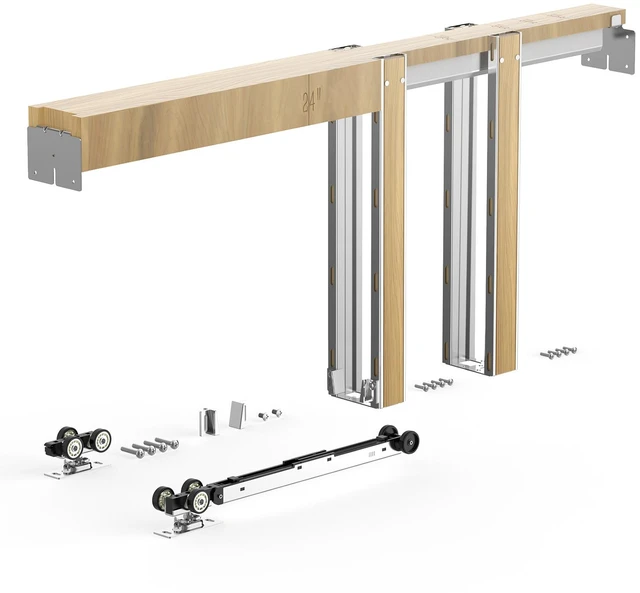 Main image of VEVOR Pocket Door Frame Kit 28" x 80" Pocket Door Kit Steel-Wrapped Studs, For Home Doors, Two-Way Soft Close Mechanism, Smooth & Quiet Sliding, Space-Saving Hidden Installation, Adjustable Width