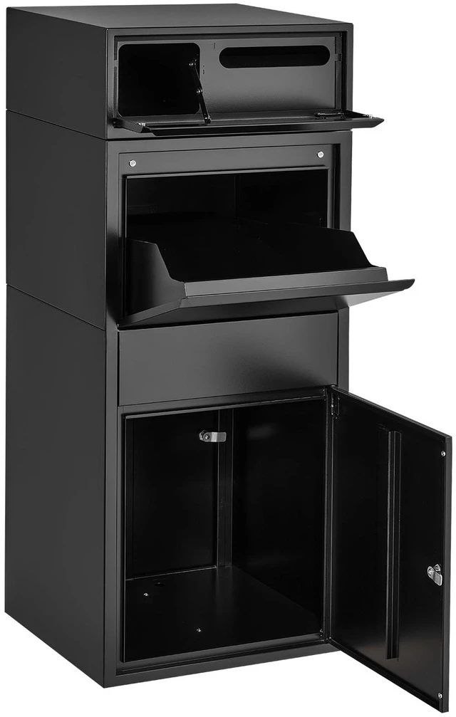 Main image of VEVOR Package Delivery Box for Outside 47.24 in Large Metal Parcel Drop Box, for Porch, Curbside & House Storage, Lockable Anti-Theft Waterproof Weatherproof, Thick Secure Mailbox for Outdoor, Black