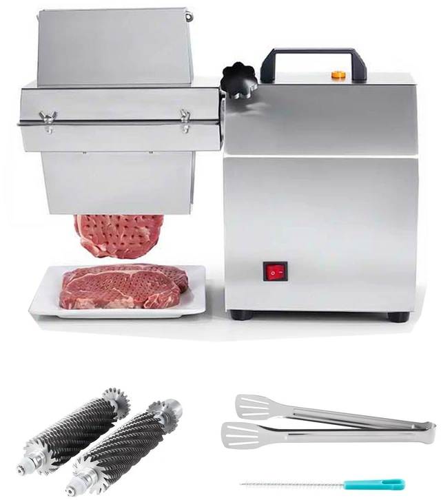 Main image of VEVOR Commercial Meat Tenderizer, 750W Electric Beef Machine 265 Lbs/H, for Turkey Chicken Pork, Heavy Duty Stainless Steel Kitchen Tool with 67 Blades, Food Tong, Cleaning Brush, Wide Feed Chute