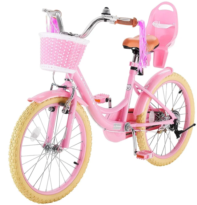 Main image of VEVOR Kids Bike, 20 in Children Bicycle, Kickstand Princess Style Pink, for Girls Ages 7-13, Adjustable Seat, Front Brake and Rear Drum Brake, Front Basket, Doll Seat, High-Carbon Steel Frame