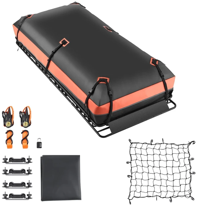 Main image of VEVOR Roof Rack Basket, 84 x 39 x 4.1 in, Universal Rooftop Cargo Carrier with 7.9 x 3.9 x 10.2 in Cargo Bag, Net, Ratchet Straps, 250 lbs Max Load Capacity Car Top Luggage Holder, for SUV Truck Car